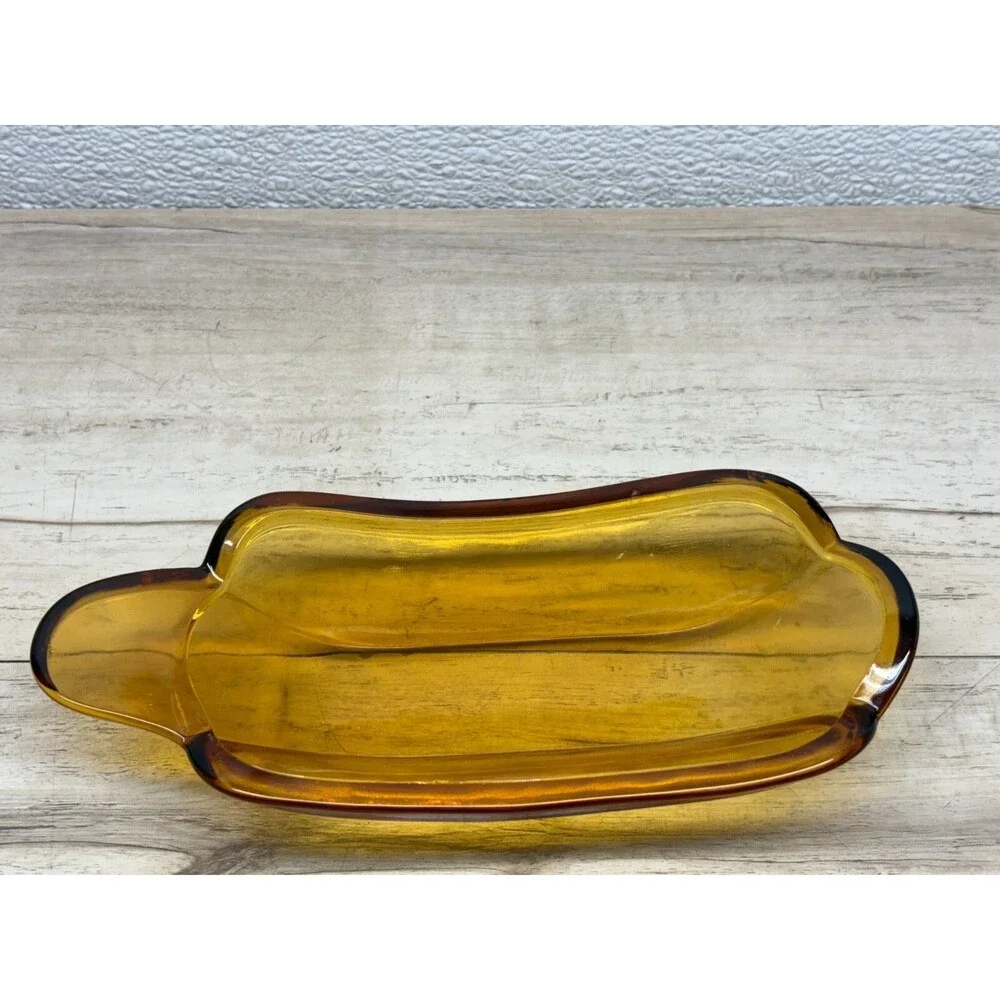 Vtg Indiana Amber Glass Banana Split Dish Ice Cream Boat